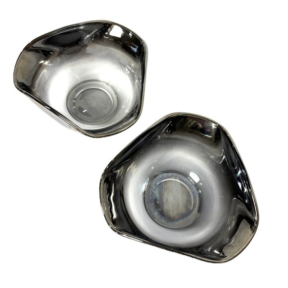 Art Deco Ombre’ Grey Silver to Clear Small Candy Set of Two Bowls - Picture 6 of 14